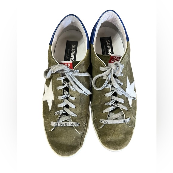 GOLDEN GOOSE SUPER STAR OLIVE GREEN & WHITE STAR MENS SNEAKER SIZE 42 (9) - Picture 2 of 12